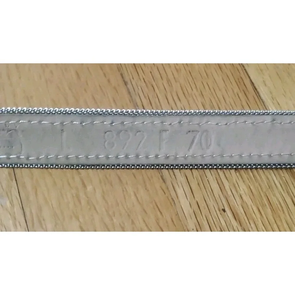 Vintage BB Simon Women Gray Leather Belt‎ Silver Mesh Edging Size 30